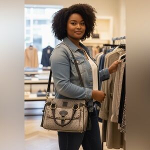 Dooney & Bourke Full Quill Ostrich Leather Bag Gray & Brown